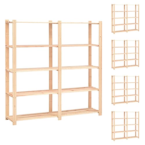 SDWEHO7 Lagerregale mit 5 Böden, 5er Set, Aufbewahrungsorganizer, multifunktionaler Ausstellungsstand für Schlafzimmer, Wohnzimmer, 170x38x170 cm Massivholz Kiefer 500kg von SDWEHO7