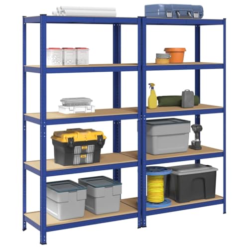 SDWEHO7 Lagerregale mit 5 verstellbare Böden, 2er Set, Schwerlastregal für Keller, Garage, Lagerhaus, Stark, langlebig, stabil, 100 x 50 x 198 cm Blau Stahl & Holzwerkstoff von SDWEHO7