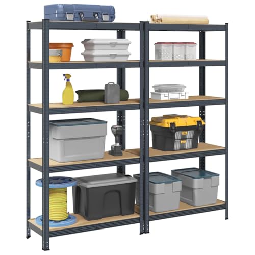 SDWEHO7 Lagerregale mit 5 verstellbare Böden, 2er Set, Schwerlastregal für Keller, Garage, Lagerhaus, Stark, langlebig, stabil, 90 x 40 x 180 cm Anthrazit Stahl & Holzwerkstoff von SDWEHO7