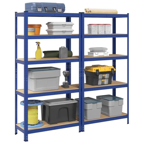 SDWEHO7 Lagerregale mit 5 verstellbare Böden, 2er Set, Schwerlastregal für Keller, Garage, Lagerhaus, Stark, langlebig, stabil, 90 x 40 x 180 cm Blau Stahl & Holzwerkstoff von SDWEHO7
