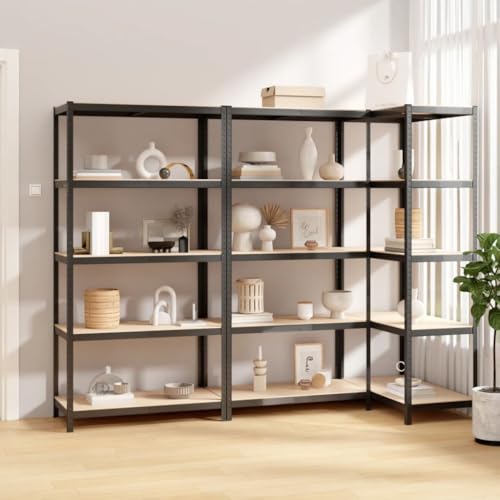 SDWEHO7 Lagerregale mit 5 verstellbare Böden, 3er Set, Schwerlastregal für Keller, Garage, Lagerhaus, Stark, langlebig, stabil, 90 x 40 x 180 cm Anthrazit Stahl & Holzwerkstoff von SDWEHO7