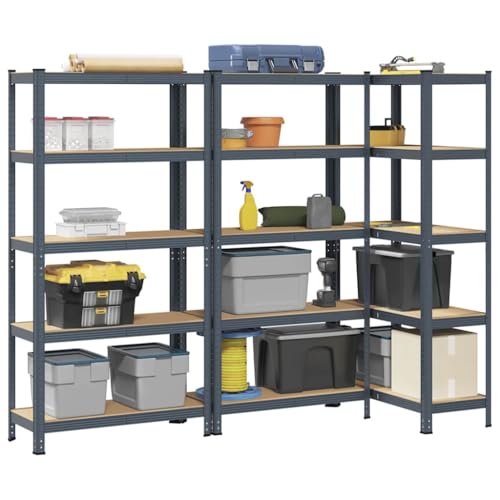 SDWEHO7 Lagerregale mit 5 verstellbare Böden, 3er Set, Schwerlastregal für Keller, Garage, Lagerhaus, Stark, langlebig, stabil, 90 x 40 x 180 cm Anthrazit Stahl & Holzwerkstoff von SDWEHO7