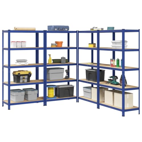 SDWEHO7 Lagerregale mit 5 verstellbare Böden, 4er Set, Schwerlastregal für Keller, Garage, Lagerhaus, Stark, langlebig, stabil, 100 x 50 x 198 cm Blau Stahl & Holzwerkstoff von SDWEHO7
