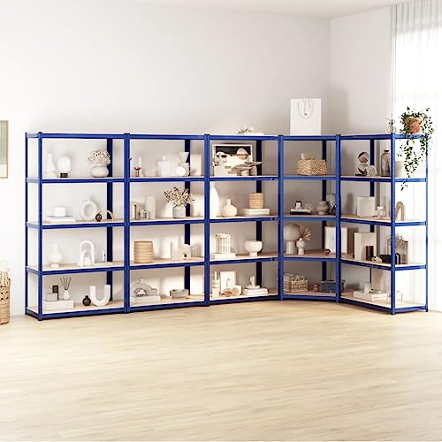 SDWEHO7 Lagerregale mit 5 verstellbare Böden, 5er Set, Enthält 4 Rechteckiges Regal und 1 Eckregal, Schwerlastregal für Keller, Garage, Lagerhaus, Blau Stahl & Holzwerkstoff SDWEHO7 Lagerregale mit 5 verstellbare Böden, 5er Set, Enthält 4 Rechteckiges Regal und 1 Eckregal, Schwerlastregal für Keller, Garage, Lagerhaus, Blau Stahl & Holzwerkstoff von SDWEHO7