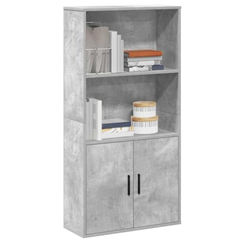 Modern Bücherregal mit 3 Ebenen, Standregal mit offenes Regal und Türen, Aufbewahrungsregal klein für Wohnzimmer Schlafzimmer, Betongrau 60x24x120 cm Holzwerkstoff Modern Bücherregal mit 3 Ebenen, Standregal mit offenes Regal und Türen, Aufbewahrungsregal klein für Wohnzimmer Schlafzimmer, Betongrau 60x24x120 cm Holzwerkstoff von SDWEHO7