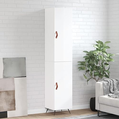 SDWEHO7 Modern Highboard Anrichte Schrank mit Türen, Holzwerkstoff Buffetschrank Hochschrank Standregal für Wohnzimmer Büro, Hochglanz-Weiß 34,5x34x180 cm von SDWEHO7