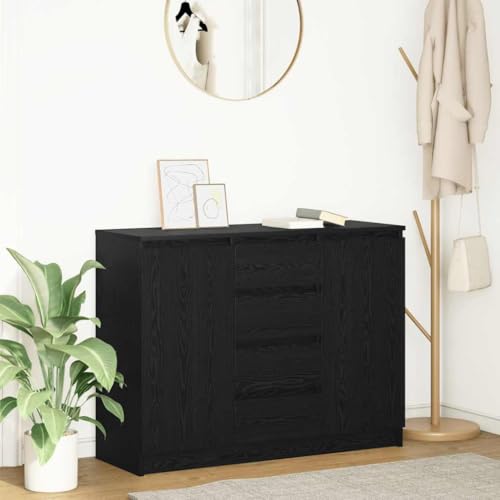 SDWEHO7 Modernes Sideboard, Kommode mit 4 Schubladen und 4 Fächern, Flurschrank Wohnzimmerschrank Beistellschrank für Schlafzimmer Wohnzimmer, Schwarz Eichen-Optik 100,5x35x76 cm SDWEHO7 Modernes Sideboard, Kommode mit 4 Schubladen und 4 Fächern, Flurschrank Wohnzimmerschrank Beistellschrank für Schlafzimmer Wohnzimmer, Schwarz Eichen-Optik 100,5x35x76 cm von SDWEHO7