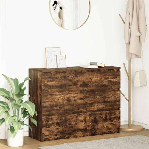 Modernes Sideboard, Kommode mit 6 Schubladen, Flurschrank Wohnzimmerschrank Beistellschrank für Schlafzimmer Wohnzimmer, Räuchereiche 100x35x76 cm Holzwerkstoff von SDWEHO7