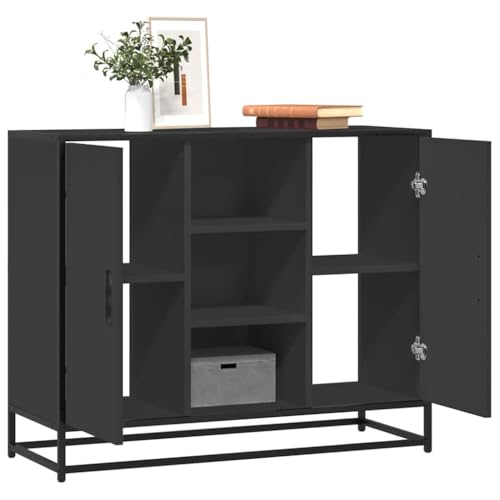 Modernes Sideboard, Kommode mit 7 Fächern, Wohnzimmerschrank Beistellschrank Flurschrank für Schlafzimmer Wohnzimmer, Schwarz 92x35x76 cm Holzwerkstoff von SDWEHO7