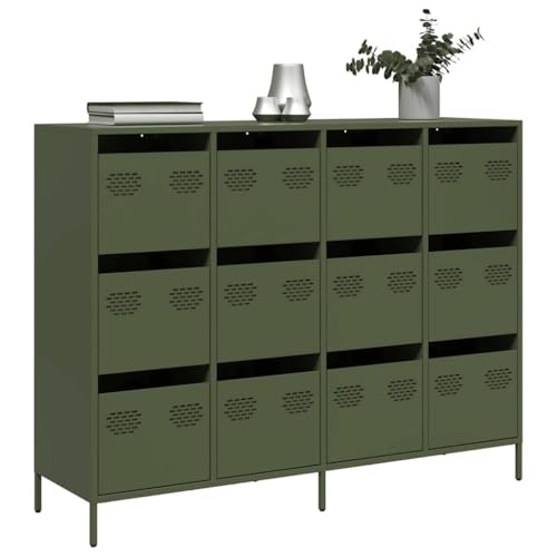 Modernes Sideboard, Metall Kommode mit 12 Schubladen, Flurschrank Wohnzimmerschrank Beistellschrank für Schlafzimmer Wohnzimmer, Olivgrün 135x39x103,5 cm Kaltgewalzter Stahl Modernes Sideboard, Metall Kommode mit 12 Schubladen, Flurschrank Wohnzimmerschrank Beistellschrank für Schlafzimmer Wohnzimmer, Olivgrün 135x39x103,5 cm Kaltgewalzter Stahl von SDWEHO7