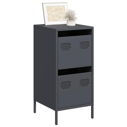 SDWEHO7 Modernes Sideboard, Metall Kommode mit 2 Schubladen, Wohnzimmerschrank Beistellschrank Flurschrank für Schlafzimmer Wohnzimmer, Anthrazit 35x39x73,5 cm Kaltgewalzter Stahl von SDWEHO7