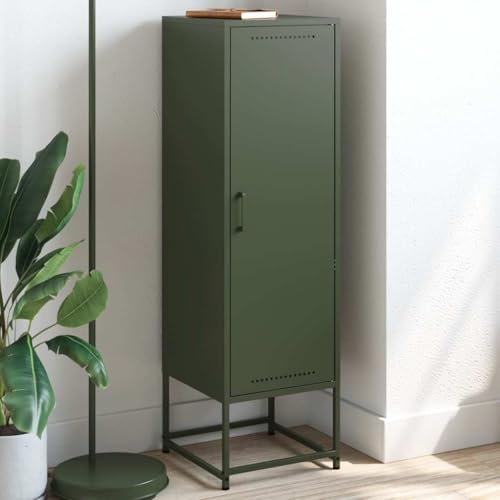 Modernes Sideboard, Metall Kommode mit 3 Fächern, Flurschrank Wohnzimmerschrank Beistellschrank für Schlafzimmer Wohnzimmer, Olivgrün 36x39x123 cm Stahl von SDWEHO7