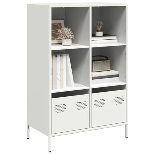 SDWEHO7 Modernes Sideboard, Metall Kommode mit 4 Fächern und 2 Schubladen, Flurschrank Wohnzimmerschrank Beistellschrank für Schlafzimmer Wohnzimmer, Weiß 68x39x103,5 cm Stahl SDWEHO7 Modernes Sideboard, Metall Kommode mit 4 Fächern und 2 Schubladen, Flurschrank Wohnzimmerschrank Beistellschrank für Schlafzimmer Wohnzimmer, Weiß 68x39x103,5 cm Stahl von SDWEHO7