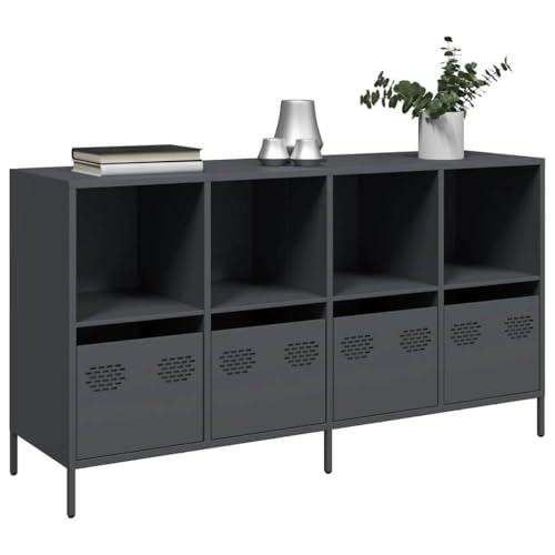 Modernes Sideboard, Metall Kommode mit 4 Schubladen und 4 Fächern, Flurschrank Wohnzimmerschrank Beistellschrank für Schlafzimmer, Anthrazit 135x39x73,5 cm Kaltgewalzter Stahl Modernes Sideboard, Metall Kommode mit 4 Schubladen und 4 Fächern, Flurschrank Wohnzimmerschrank Beistellschrank für Schlafzimmer, Anthrazit 135x39x73,5 cm Kaltgewalzter Stahl von SDWEHO7