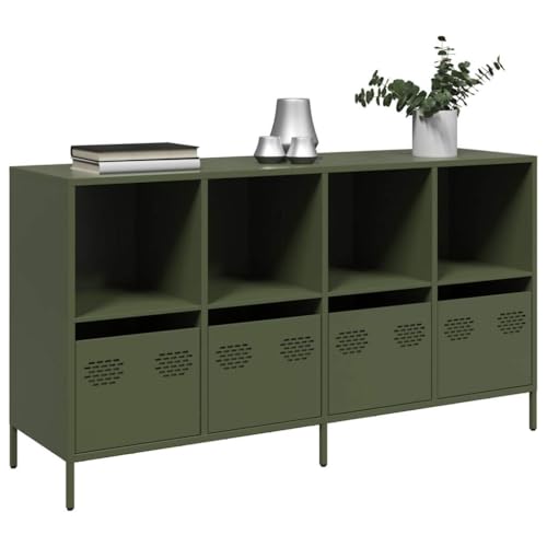 Modernes Sideboard, Metall Kommode mit 4 Schubladen und 4 Fächern, Flurschrank Wohnzimmerschrank Beistellschrank für Schlafzimmer, Olivgrün 135x39x73,5 cm Kaltgewalzter Stahl von SDWEHO7
