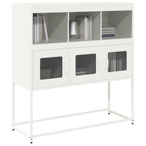 Modernes Sideboard, Metall Kommode mit 6 Fächern, Wohnzimmerschrank Beistellschrank Flurschrank für Schlafzimmer Wohnzimmer, Weiß 100,5x39x107 cm Kaltgewalzter Stahl von SDWEHO7