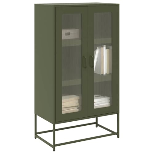 Modernes Sideboard, Metall Kommode mit 6 Fächern und 2 Türen, Flurschrank Wohnzimmerschrank Beistellschrank für Schlafzimmer Wohnzimmer, Olivgrün 68x39x123 cm Stahl von SDWEHO7