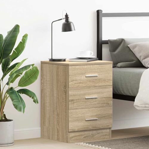 SDWEHO7 Nachtschrank, Nachttisch mit 3 Schublade, Nachtkonsole, Nachtkommode, Schlafzimmer-Möbel, Ablagetisch, Beistellschränke, Lampentisch, Sonoma Eiche 38x35x56 cm Holzwerkstoff von SDWEHO7