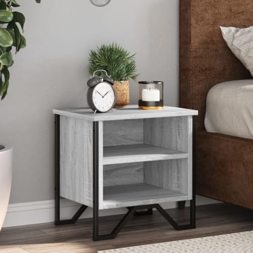 SDWEHO7 Nachttisch 2er Set, Beistelltisch mit 2 offene Ablage und Beine aus Metall, Sofatisch für Schlafzimmer Wohnzimmer Bad, Grau Sonoma 40x30x40 cm Holzwerkstoff von SDWEHO7