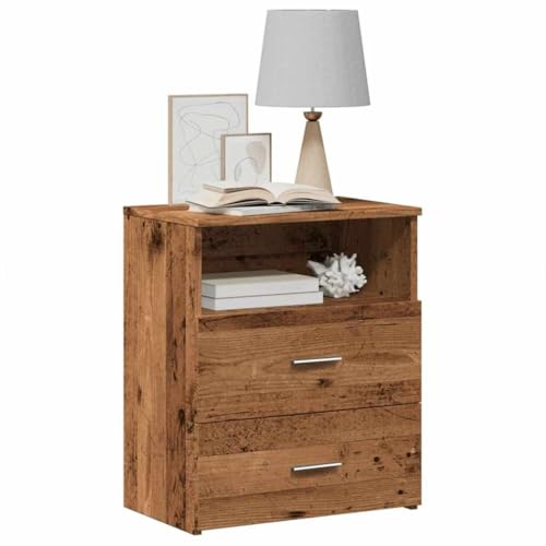 SDWEHO7 Nachttisch 2er Set, Büroschrank mit 2 Schubladenund offene Fach, Beistelltisch, Sofatisch für Schlafzimmer Wohnzimmer, Altholz-Optik 50x32x60 cm Holzwerkstoff von SDWEHO7