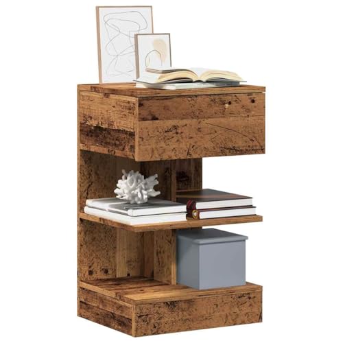 SDWEHO7 Nachttisch 2er Set, Büroschrank mit Schublade und 4 offene Fach, Beistelltisch, Sofatisch für Schlafzimmer Wohnzimmer, Altholz-Optik 40x35x65 cm Holzwerkstoff von SDWEHO7