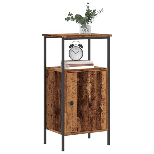 SDWEHO7 Nachttisch 2er Set, Büroschrank mit Tür und offene Ablage, Beistelltisch, Sofatisch für Schlafzimmer Wohnzimmer, Altholz-Optik 41x31x80 cm Holzwerkstoff von SDWEHO7