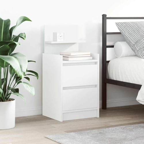 SDWEHO7 Nachttisch 2er Set, Side Table mit 2 Schubladen und 2 offene Ablage, Kaffeetisch, Beistelltisch für Schlafzimmer, Wohnzimmer, Weiß 38x34x80 cm Holzwerkstoff von SDWEHO7