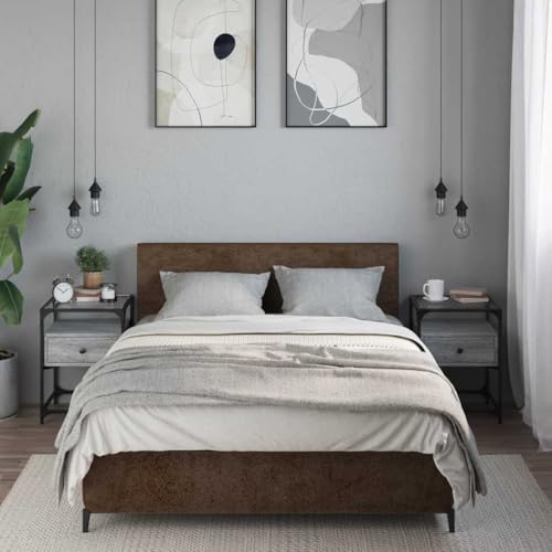 SDWEHO7 Nachttisch 2er Set, Side Table mit Schublade, Holzwerkstoffe und Glas Ablageflächen, Kaffeetisch, Beistelltisch für Wohnzimmer Schlafzimmer Arbeitszimmer, Grau Sonoma 40x40x55 cm von SDWEHO7