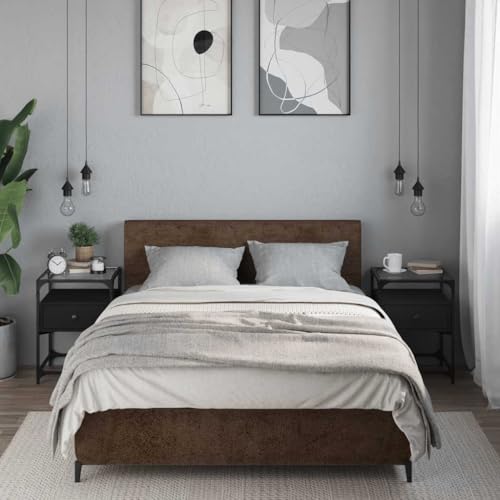 SDWEHO7 Nachttisch 2er Set, Side Table mit Schublade, Holzwerkstoffe und Glas Ablageflächen, Kaffeetisch, Beistelltisch für Wohnzimmer Schlafzimmer Arbeitszimmer, Schwarz 40x40x55 cm von SDWEHO7