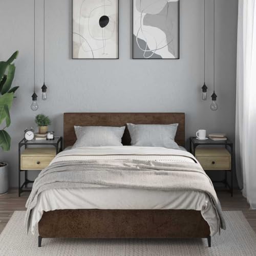 SDWEHO7 Nachttisch 2er Set, Side Table mit Schublade, Holzwerkstoffe und Glas Ablageflächen, Kaffeetisch, Beistelltisch für Wohnzimmer Schlafzimmer Arbeitszimmer, Sonoma-Eiche 40x40x55 cm von SDWEHO7