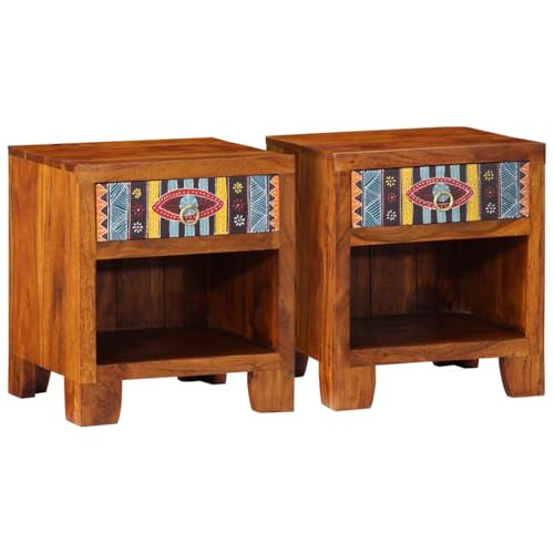 SDWEHO7 Nachttisch 2er Set, Side Table mit Schublade und offene Fächer, Kaffeetisch, Beistelltisch für Schlafzimmer, 40x35x45 cm Massivholz Akazie SDWEHO7 Nachttisch 2er Set, Side Table mit Schublade und offene Fächer, Kaffeetisch, Beistelltisch für Schlafzimmer, 40x35x45 cm Massivholz Akazie von SDWEHO7