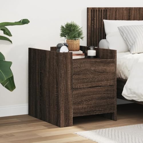 SDWEHO7 Nachttisch mit 2 Schubladen, Beistelltisch, Büroschrank, Sofatisch für Schlafzimmer Wohnzimmer Bad und Home Lagerung, Braun Eichen-Optik 45x50x50 cm Holzwerkstoff von SDWEHO7