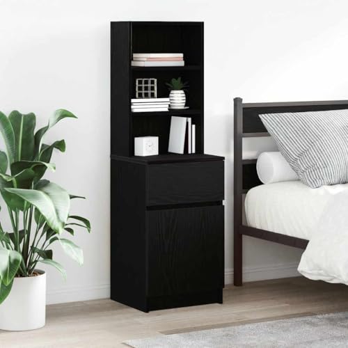 Nachttisch mit Schublade, Tür und 3 offene Fächer, Side Table, Kaffeetisch, Beistelltisch für Schlafzimmer, Schwarz 39x35x125 cm Holzwerkstoff Nachttisch mit Schublade, Tür und 3 offene Fächer, Side Table, Kaffeetisch, Beistelltisch für Schlafzimmer, Schwarz 39x35x125 cm Holzwerkstoff von SDWEHO7