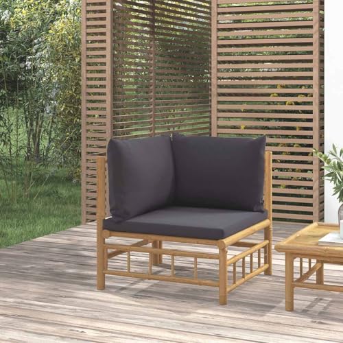SDWEHO7 Outdoor Ecksofa Lounge Sofa Gartensofa Einzelsofa Terrassensofa Gartenlounge Sofa Gartenmöbel mit Dunkelgrauen Kissen Bambus von SDWEHO7
