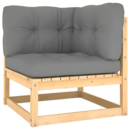 SDWEHO7 Outdoor Ecksofa Lounge Sofa Gartensofa Einzelsofa Terrassensofa Gartenlounge Sofa Gartenmöbel mit Grauen Kissen Massivholz Kiefer von SDWEHO7
