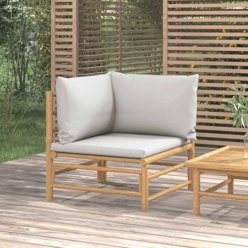SDWEHO7 Outdoor Ecksofa Lounge Sofa Gartensofa Einzelsofa Terrassensofa Gartenlounge Sofa Gartenmöbel mit Hellgrauen Kissen Bambus von SDWEHO7