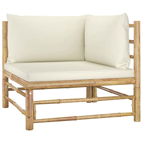 SDWEHO7 Outdoor Ecksofa Lounge Sofa Gartensofa Einzelsofa Terrassensofa Gartenlounge Sofa Gartenmöbel mit Kissen Cremeweiß Bambus von SDWEHO7