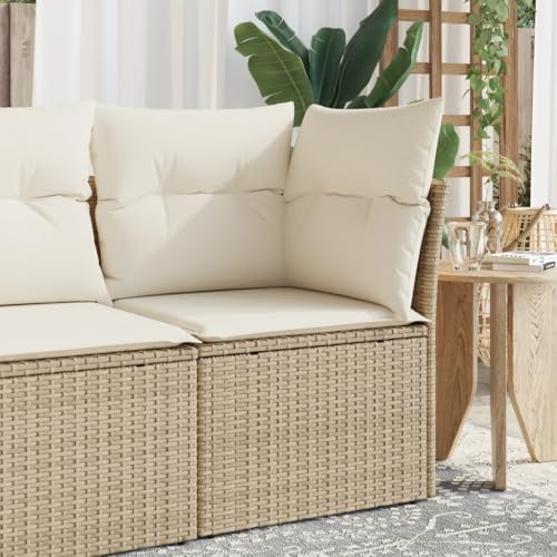 SDWEHO7 Outdoor Ecksofa Lounge Sofa mit Auflagen, Gartensofa Einzelsofa Terrassensofa Gartenlounge Sofa Gartenmöbel für Terrasse Balkon, Beige Poly Rattan von SDWEHO7