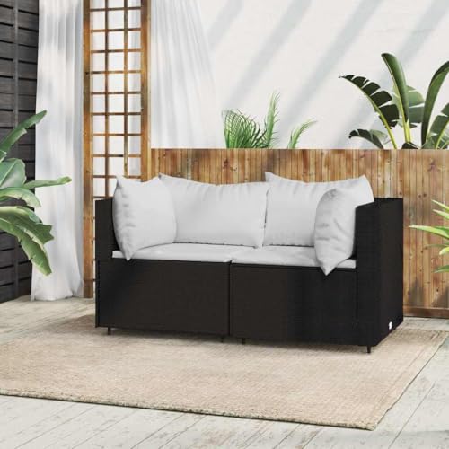 SDWEHO7 Outdoor Ecksofa Lounge Sofa mit Auflagen, Gartensofa Einzelsofa Terrassensofa Gartenlounge Sofa Gartenmöbel für Terrasse Balkon, Schwarz Poly Rattan von SDWEHO7