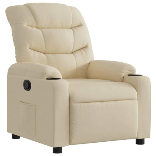 SDWEHO7 Relaxsessel, Fernsehsessel mit Liegefunktion, Polstersessel mit Seitentasche und Getränkehalter für Wohnzimmer, Büro, 75.5x93x99.5 cm Creme Stoff SDWEHO7 Relaxsessel, Fernsehsessel mit Liegefunktion, Polstersessel mit Seitentasche und Getränkehalter für Wohnzimmer, Büro, 75.5x93x99.5 cm Creme Stoff von SDWEHO7