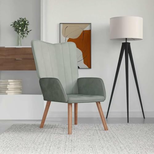 SDWEHO7 Relaxsessel, Modern Freizeitstuhl Gepolstert mit Massivholzrahmen, Lesesessel Für Wohnzimmer, Schlafzimmer, Robust, 61.5x69x95.5 cm Hellgrau Samt von SDWEHO7