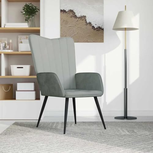 SDWEHO7 Relaxsessel, Modern Freizeitstuhl Gepolstert mit Metallrahmen, Lesesessel Für Wohnzimmer, Schlafzimmer, Robust und langlebig, 61x70x96.5 cm Hellgrau Samt von SDWEHO7