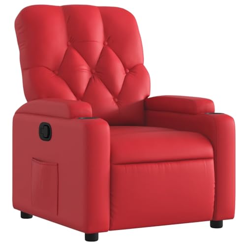 SDWEHO7 Relaxsessel, bequemer TV-Sessel mit Liegefunktion, Polstersessel mit Seitentasche und Getränkehalter für Wohnzimmer, 74x86.5x93.5 cm Rot Kunstleder von SDWEHO7