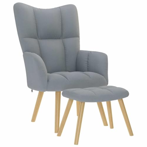SDWEHO7 Relaxsessel mit Hocker, Beistellstuhl, Modern Freizeitstuhl Gepolstert mit Massivholzrahmen, Stofflesestuhl Für Wohnzimmer, 61.5x69x95.5 cm Hellgrau Stoff von SDWEHO7
