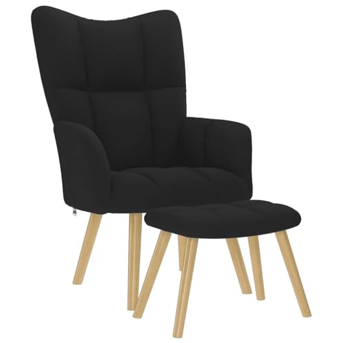 SDWEHO7 Relaxsessel mit Hocker, Beistellstuhl, Modern Freizeitstuhl Gepolstert mit Massivholzrahmen, Stofflesestuhl Für Wohnzimmer, 61.5x69x95.5 cm Schwarz Stoff von SDWEHO7