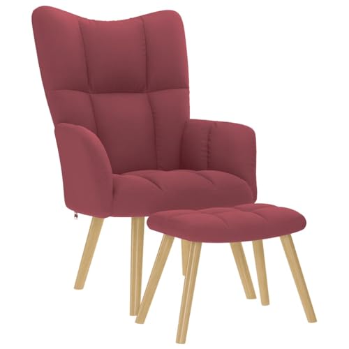 SDWEHO7 Relaxsessel mit Hocker, Beistellstuhl, Modern Freizeitstuhl Gepolstert mit Massivholzrahmen, Stofflesestuhl Für Wohnzimmer, 61.5x69x95.5 cm Weinrot Stoff von SDWEHO7