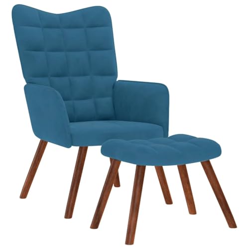 SDWEHO7 Relaxsessel mit Hocker, Gepolsterter Stuhl, Clubsessel, Fernsehsessel für Wohnzimmer, Schlafzimmer, Empfangsbereich, 61.5x69x95.5 cm Blau Samt SDWEHO7 Relaxsessel mit Hocker, Gepolsterter Stuhl, Clubsessel, Fernsehsessel für Wohnzimmer, Schlafzimmer, Empfangsbereich, 61.5x69x95.5 cm Blau Samt von SDWEHO7