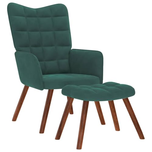 SDWEHO7 Relaxsessel mit Hocker, Gepolsterter Stuhl, Clubsessel, Fernsehsessel für Wohnzimmer, Schlafzimmer, Empfangsbereich, 61.5x69x95.5 cm Dunkelgrün Samt von SDWEHO7