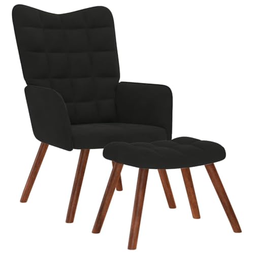 SDWEHO7 Relaxsessel mit Hocker, Gepolsterter Stuhl, Clubsessel, Fernsehsessel für Wohnzimmer, Schlafzimmer, Empfangsbereich, 61.5x69x95.5 cm Schwarz Samt von SDWEHO7