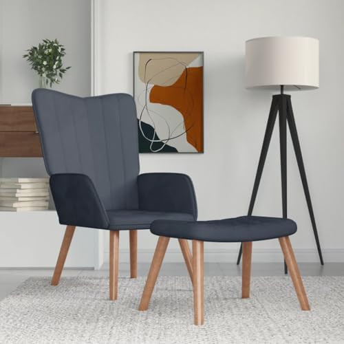 SDWEHO7 Relaxsessel mit Hocker, Modern Freizeitstuhl Gepolstert mit Massivholzrahmen, Lesesessel Für Wohnzimmer, Schlafzimmer, 61.5x69x95.5 cm Dunkelgrau Samt von SDWEHO7